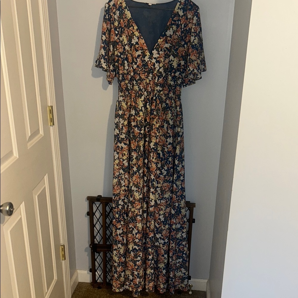Baltic Born Black and Orange Wrap Tie Front Maxi Dress